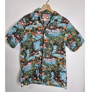 RJC Hawaiian Shirt Parrot Flamingos Short Sleeve Aloha Vintage USA Men's Medium